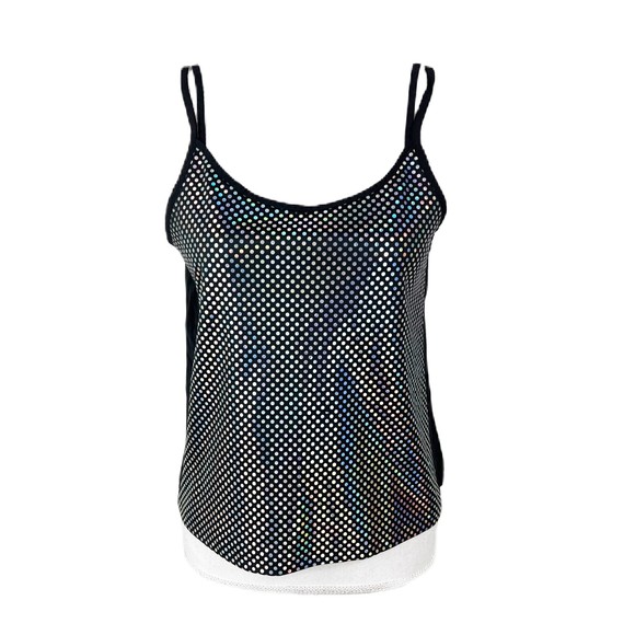 Vintage Claude Party Tank Top Women Medium Sparkly Polka Dot Front Sleeveless - Picture 1 of 14